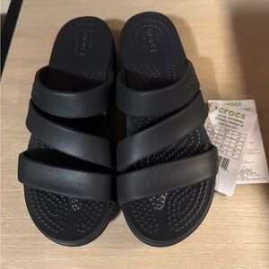 CROCS Women's Black Triple-Strap Slide Sandals